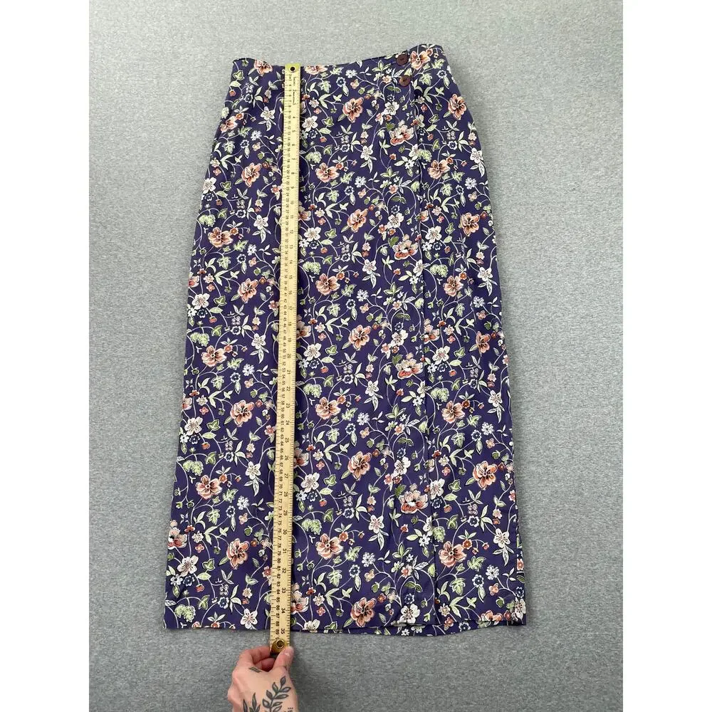 90s VTG Paul Harris Design Floral Maxi Skirt Size L Purple Wrap Front Fairycore